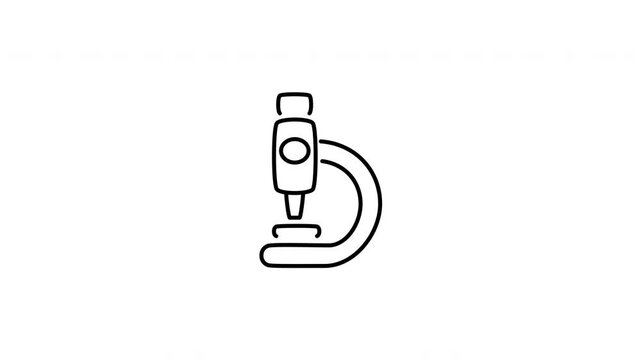Minimalist outline animation of laboratory microscope equipment science research biology icon drawing on and fading out. Features a clean pop up style in 3 color setups.