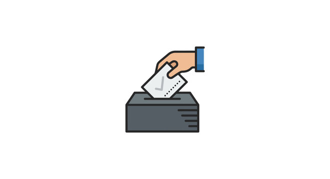 Hand casting vote into ballot box, election concept illustration