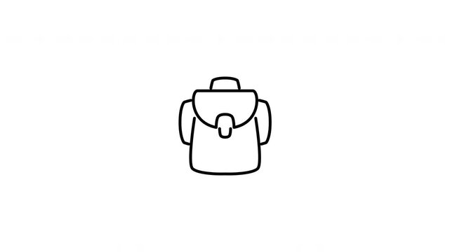 Minimalist outline animation of student school backpack rucksack travel bag icon drawing on and fading out. Features a clean pop up style in 3 color setups.