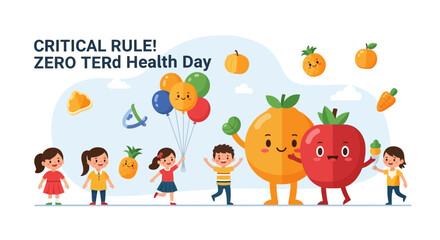 Fototapeta premium Children Celebrating World Health Day with Fun Fruits and Balloons