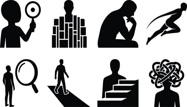 Human Psychology Mental Health and Cognitive Behavioral Therapy Concept Icon Vector Set Isolated on White