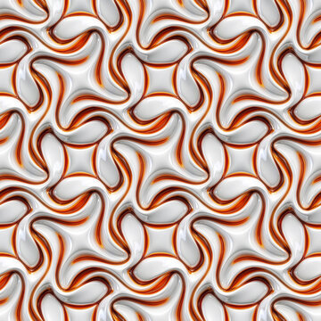 High quality modern white orange geometric wavy lattice cushion relief texture, abstract seamless pattern