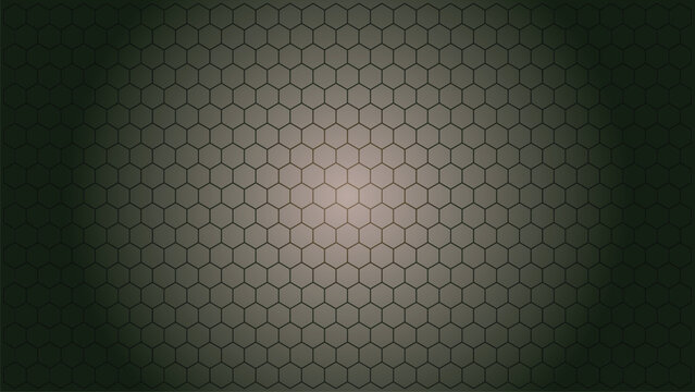 Abstract geometric pattern with hexagonal grid structure and dark green gradient background.