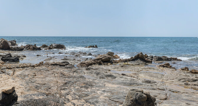 skerries on rocky cape at Campana Dune cove, Domus de Maria, Cagliari, Italy