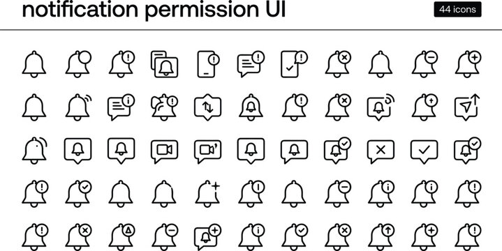 Notification Permission UI Icon Set With Bell Alerts Access Controls Messages And App Notification Status Symbols