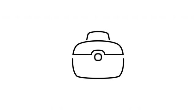 Minimalist outline animation of classic business briefcase portfolio bag icon drawing on and fading out. Features a clean pop up style in 3 color setups.