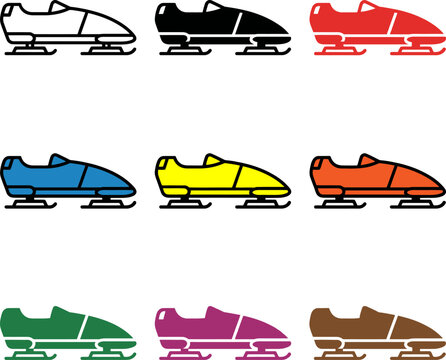 Colorful bobsled icons in different colors on white background