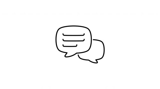 Minimalist outline animation of speech bubbles feedback chat customer support communication icon drawing on and fading out. Features a clean pop up style in 3 color setups.