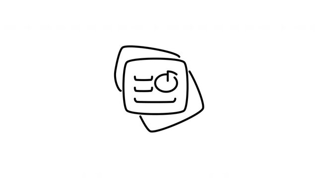 Minimalist outline animation of business presentation document report summary page icon drawing on and fading out. Features a clean pop up style in 3 color setups.