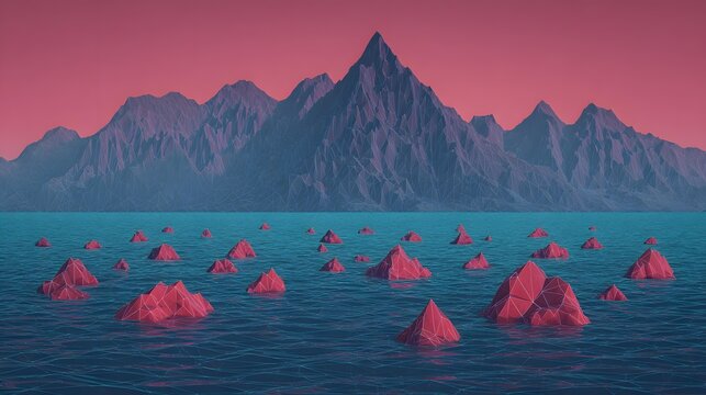 landscape composed of flowing algorithms and geometric structures, surreal futuristic environment