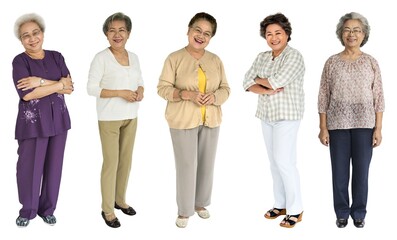 Elderly women smiling together element set isolated on white