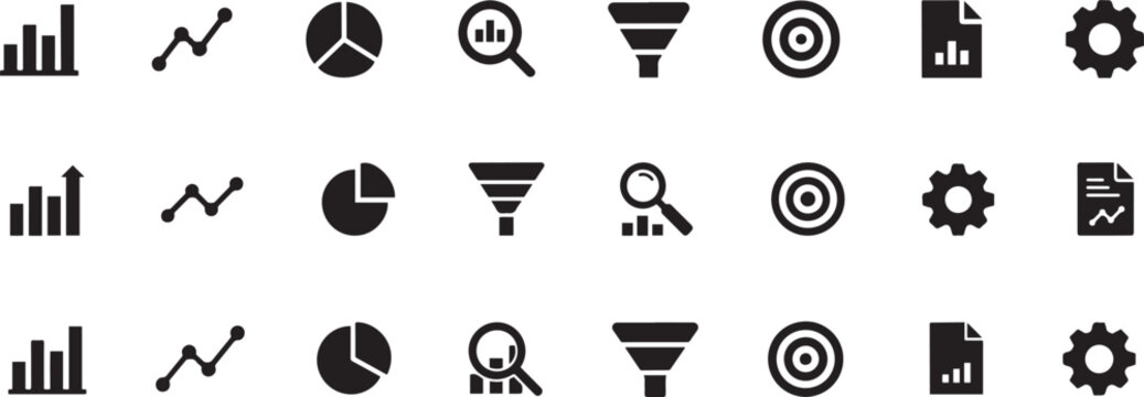 Minimalist black silhouette of a data analytics vector icon set. silhouette vector illustration