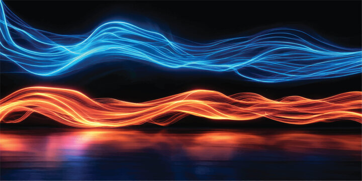 Abstract image featuring vibrant blue and orange light trails against a dark backdrop, conveying a sense of speed and dynamic motion.
