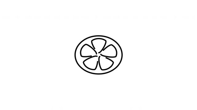 Minimalist outline animation of green fresh lime slice citrus fruit icon drawing on and fading out. Features a clean pop up style in 3 color setups.