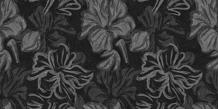 black and white seamless pattern vintage shabby damask floral patchwork texture.