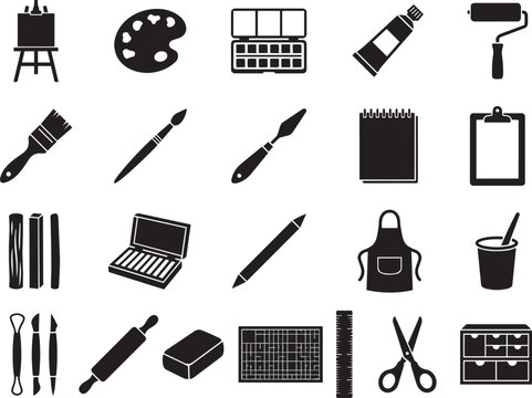 Premium School Art Studio Supply Mega Icon Bundle Featuring Creative Classroom Drawing, Painting and Craft Equipment for SVG, Cricut, Laser Cutting and Commercial Vector Collections