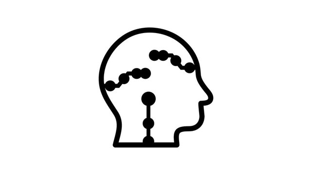 Human head profile with circuit nodes animation isolated on white background