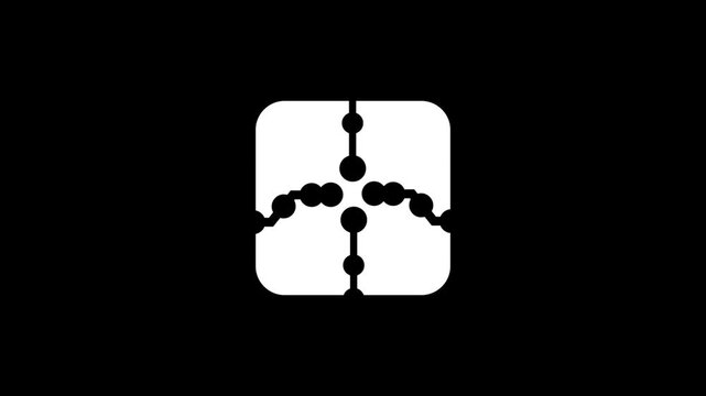 Decorative pattern icon with four symmetrical circuit animation isolated on black background
