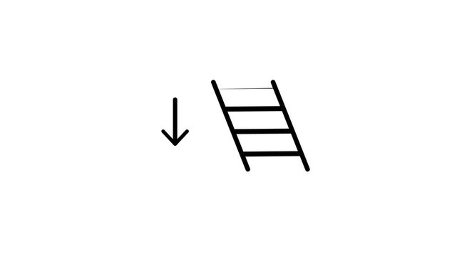 Ladder icon with downward arrow animation isolated on white background