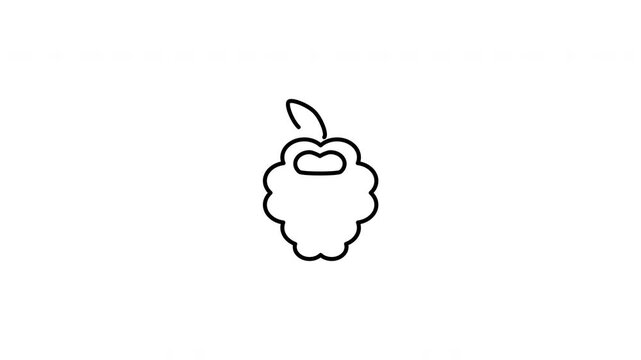 Minimalist outline animation of fresh organic raspberry berry fruit icon drawing on and fading out. Features a clean pop up style in 3 color setups.