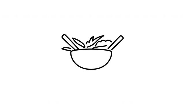 Minimalist outline animation of fresh garden vegetable salad bowl food icon drawing on and fading out. Features a clean pop up style in 3 color setups.