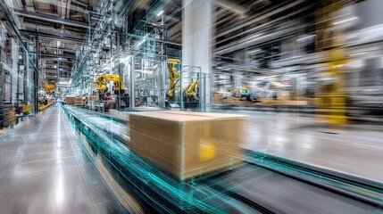 Naklejka premium factory with collaborative robots and real-time analytics, industrial automation at large scale