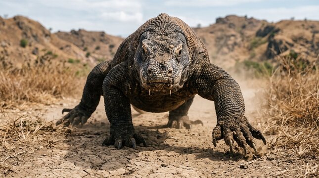 Creative Giant lizard, Komodo dragon, wild animal, desert landscape, wildlife photography 2k