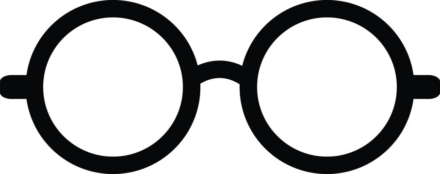 Simple black round glasses icon. Minimalist spectacles illustration for optical and vision themes. Stylish circular eyewear vector design.