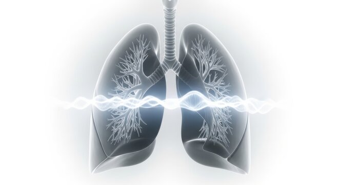 Human lungs with trachea and bronchi illuminated on a medical scan