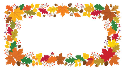 Fototapeta premium Colorful autumn leaves border frame with fall foliage and maple leaves for seasonal decoration