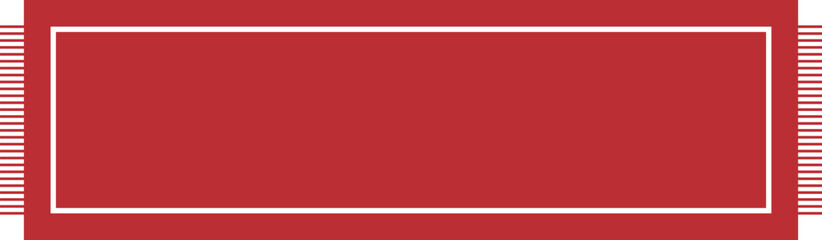 Red rectangular banner with white border frame and fringe. Blank festive decorative label for holiday greetings or announcements. Minimalist flat vector illustration of a scarf or carpet. © NOMAN