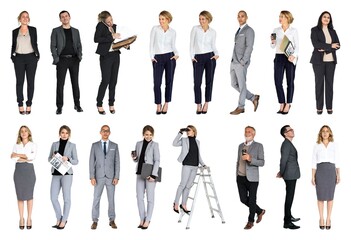 Fototapeta premium Diverse professionals in business attire element set isolated on white