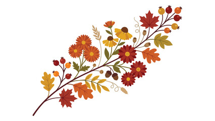 Beautiful autumn flower branch with colorful leaves and berries for seasonal fall decoration © azad