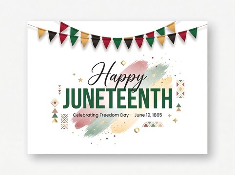 Happy juneteenth card with bunting and watercolor elements juneteenth greeting watercolor celebration template emancipation heritage community