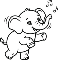 Fototapeta premium Elephant Black Bold outline coloring page 