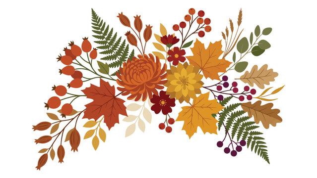 Autumn bouquet with colorful fall leaves flowers and berries for seasonal holiday decoration