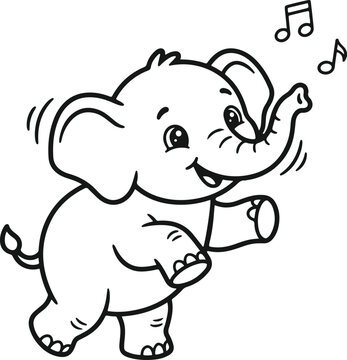 Elephant Black Bold outline coloring page 