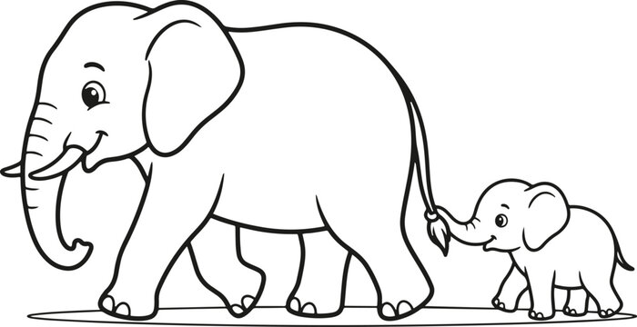 Elephant Black Bold outline coloring page 