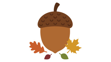 Cute brown acorn nut with colorful autumn leaves for fall season design decoration © azad