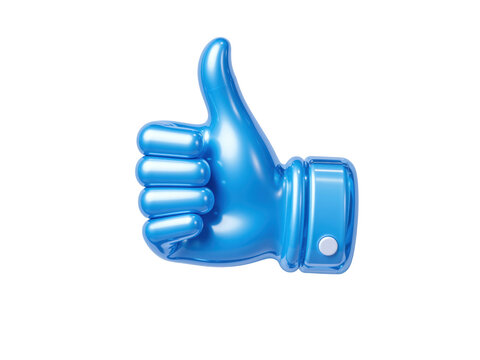 Blue 3d thumbs up social media icon, isolated on transparent background