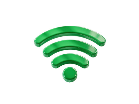 Green 3d wifi signal icon showing wireless connection, isolated on transparent background