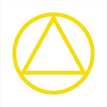 Minimal flat vector illustration of a yellow equilateral triangle inscribed in a circle on white background