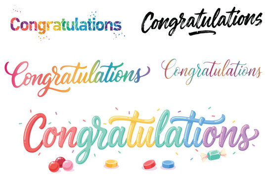 colorful congratulations calligraphy lettering collection handwritten celebration typography vector set