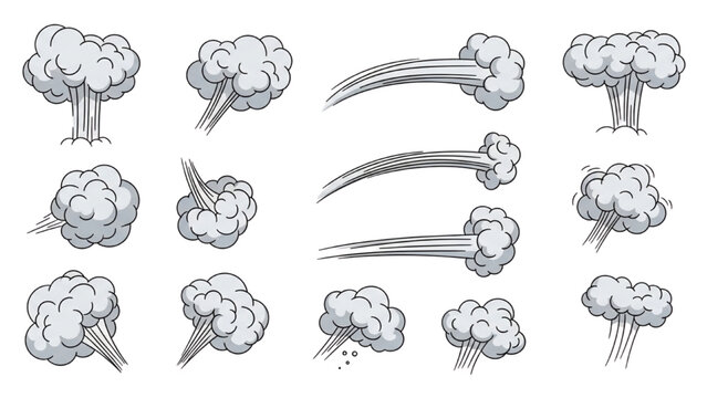 Various explosion illustrations with smoke and debris flying everywhere