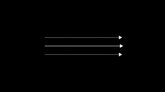 Black straight arrows animation. Reveal and hide animation of solid, dashed, and dotted arrows. Isolated on a white background. Glowing arrow animation.4k quality animation video