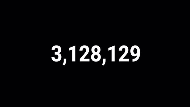 0 to 5000000 number counter animation on a transparent background, zero to Five million number counter animation for views, like and followers counter in 4k with alpha channel,