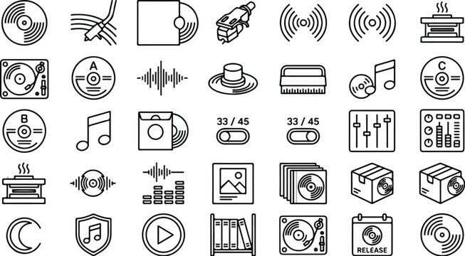 Vector icons showcase music and multimedia elements in a digital illustration