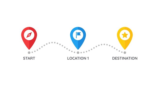 Navigation Route Map with Start Location and Destination Markers on Minimalist Background