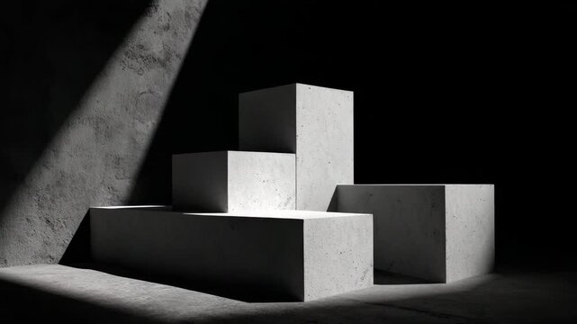 Minimalist geometric shadow composition created by blocks and single light source high contrast