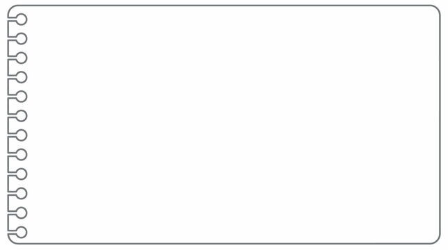 A flat vector illustration of a blank horizontal notebook page with a spiral binder border, perfect for note-taking, journaling, or creative planning templates.